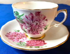 Vintage Cup Saucer Duos 4  (8 pce) Crown Regent, Pink Carnations 1970s Ex Cond.