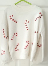 ??Girls 9-10 Year White Candy Cane Christmas Jumper??