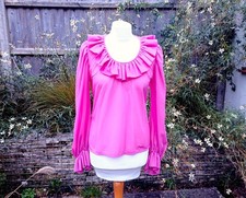 Vintage 1960s 1970s Maxton Semi Sheer Bright Pink Ruffled Blouse Top Small VGC