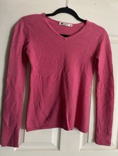 Deane & White 100% Pure Pink Cashmere V Neck Jumper UK 8 Soft Stretch Pullover