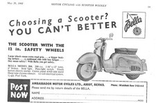 1960 Motor Cycle Advert for AMBASSADOR 'BELLA Model 204' 200cc Scooters Print Ad