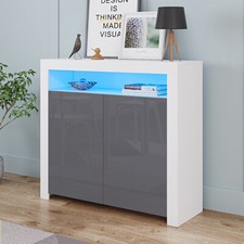 High Gloss 2 Doors Matt Body Sideboard Kitchen Buffet Cupboard Led Light Cabinet