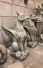 Pair of large griffin statues stone garden ornaments gate door markers guardians