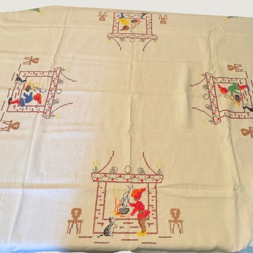 Vtg tablecloth embroidered - tablecloth,