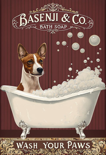 Basenji bath soap metal sign - bath,