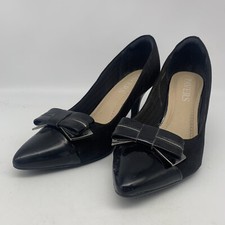 PaversPiccadilly Black Heel Court Shoes UK 5 EU 38 Bow Black Suede Patent Tips