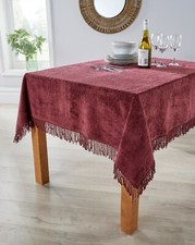 TRADITIONAL TABLECLOTH BURGUNDY Chenille 100% Cotton Tablecloth Candlewick Style