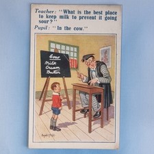 Comic Postcard C1930 Teacher Cane Classroom Easel Sour Milk Cow Donald McGill