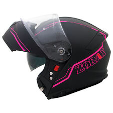 ZORAX Safari Black Pink Modular Flip Up Front Adult Motorcycle Helmets DVS Crash