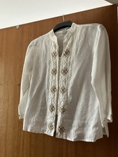 Beautiful White 100%  Linen Embroidered Blouse Size M by Deane and White 
