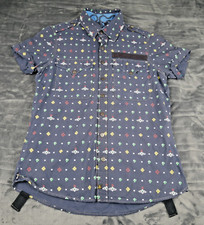 VINTAGE VIvienne Westwood X Lee Shirt Large Blue All Over Orb Print Snap Button