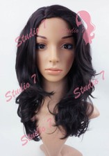 studio7-uk Blonde Auburn Wavy Curly Straight Medium Length Synthetic Full Wig 