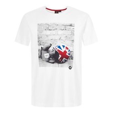 Mens Merc London Retro Mod Scooter Helmet T-Shirt Torcross - White