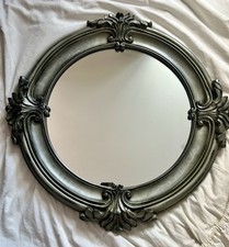 Beautiful Ornate Round Pewter Coloured Mirror