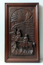 Decorative Wall Panel Solid Oak Sculpted Scene High Era 19th Century