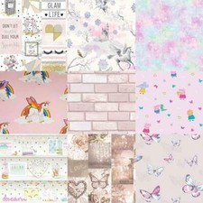 Girls Wallpaper Designs include Unicorns, Hearts, Butterflies, Fairy, Polka Dot