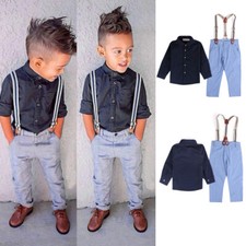 Kids Boys Gentleman Outfits Suit Casual Tops Long Pants Baby Toddler Clothes Set
