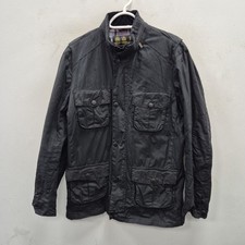 Barbour Corbridge Wax Waterproof Black Biker Hooded Jacket Coat Size Large #2