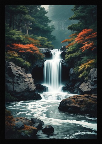 Waterfall beautiful framed - waterfall,