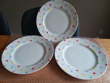 TRIO OF Cath Kidston Queens Fine China  Polka Dot 10.75" DINNER PLATES