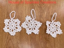 ❄️ Luxury Hand Crocheted White With Glitter Snowflake Set Of 3 Size 10cm ❄️