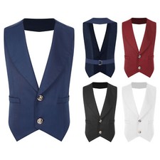 Boy Gentleman Halter Waistcoat V Neck Button Down Pointed Hem Formal Tuxedo Suit