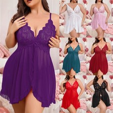 Plus Size Women Lace Sexy Nightdress Lingerie Babydoll Sleepwear Robe Nightwear