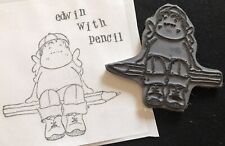 Boy character hat sitting pencil Edwin with pencil Magnolia cling rubber stamp