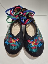 Womens Traditional Embroidered Chinese Shoes UK Size 5 Black Phoenix Flats