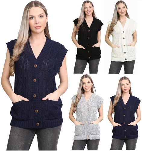 Ladies sleeveless button - sleeveless, cable
