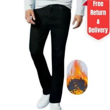 Mens Warm Winter Denim Trousers Snow Pants Organic Cotton Black Med Lined Jeans 