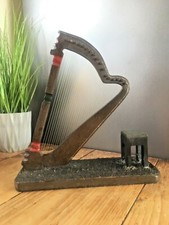 WONDERFUL UNUSUAL VINTAGE WELSH FOLK ART SLATE HARP MODEL DESK ORNAMENT ANTIQUE