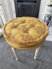 Round Vanity Boudoir Stool Buffet Tassels Sheborne Upholstery Vintage Retro Gold