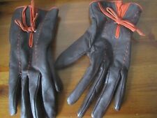 M&S Ladies Brown and Orange Leather Gloves Medium USED Free Postage