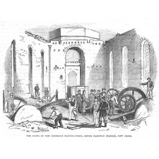 NEW CROSS Ruins of Carriage Factory at Dover Railway Station Antique Print 1844