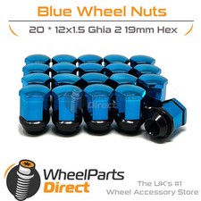 Wheel Nuts (20) 12x1.5 Ghia 2 Blue for Ford Focus [Mk3] 11-18 on Original Wheels