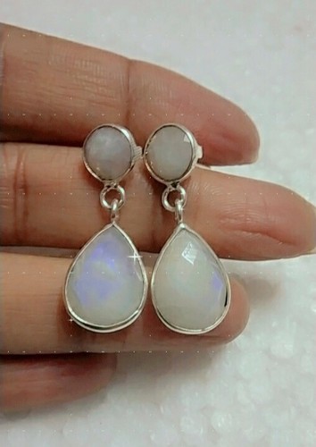 Natural rainbow moonstone stud - rainbow,