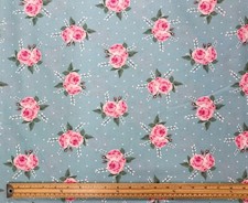 Rose French Floral Country style Cotton Fabric Blue Pink Patchwork Dress Craft