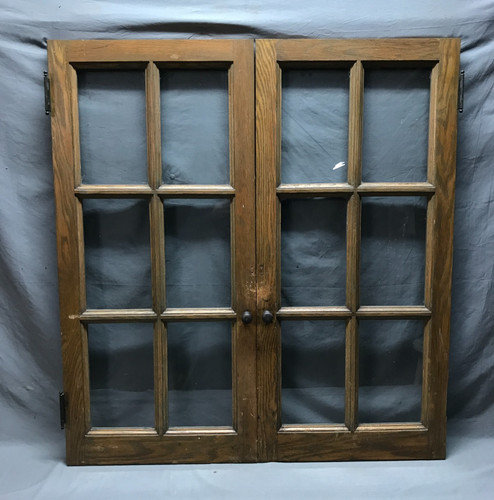 Vtg pair oak lite glass - pair,