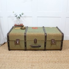 Large Vintage Steamer Trunk with Travel Stickers & Inner Tray. Has Provenance.