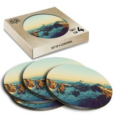 4 x Boxed Round Coasters - Snowy Mountain Peak Alpine  #13003