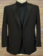 Mens Marks and Spencer black tuxedo suit 44S W40 L29 dinner evening party formal