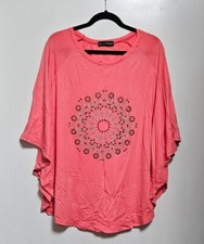 Frank Usher Embellished Jersey Poncho Top Tunic, Coral, New, Size L/XL 