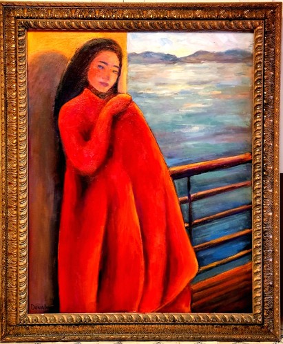 Large oil painting lady red - oil,