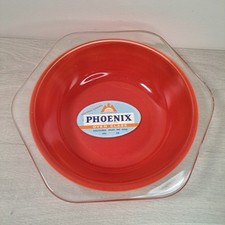 Phoenix Oven Glass Red Coloured Fruit Pie Dish Bowl Vintage Prop Kitchen Display
