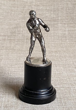 Antique c1920s Art Deco Silver Plated Boxer Figurine Boxing Trophy Wooden Base