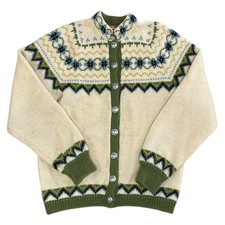 Viking Knit Cardigan Made In Norway Nordic 90s Beige Sweater Womens Small