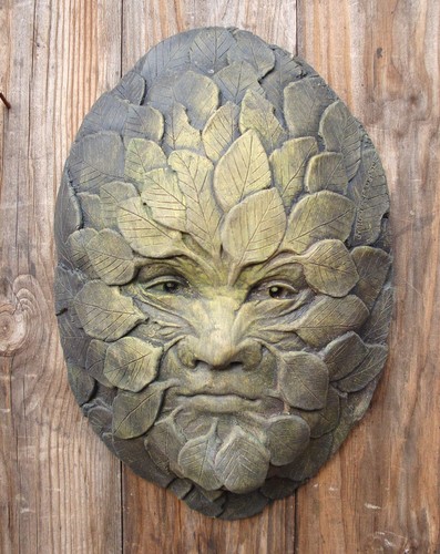 Green man wall plaque stone - green,