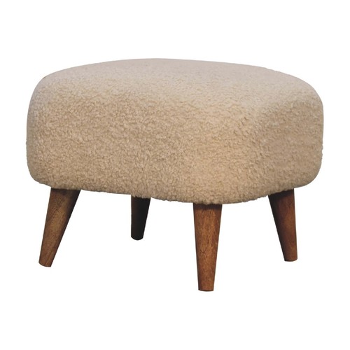 Boucle cream square footstool - boucle,