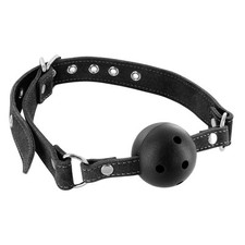 Rubber Ball Gag Genuine Leather Premium Suede Fetish Tentation - Black